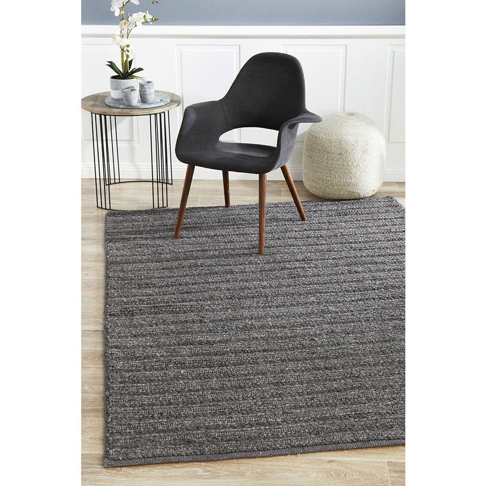 Luja 401 Charcoal Grey Modern Designer Wool Viscose Rug - Rugs Of Beauty - 2