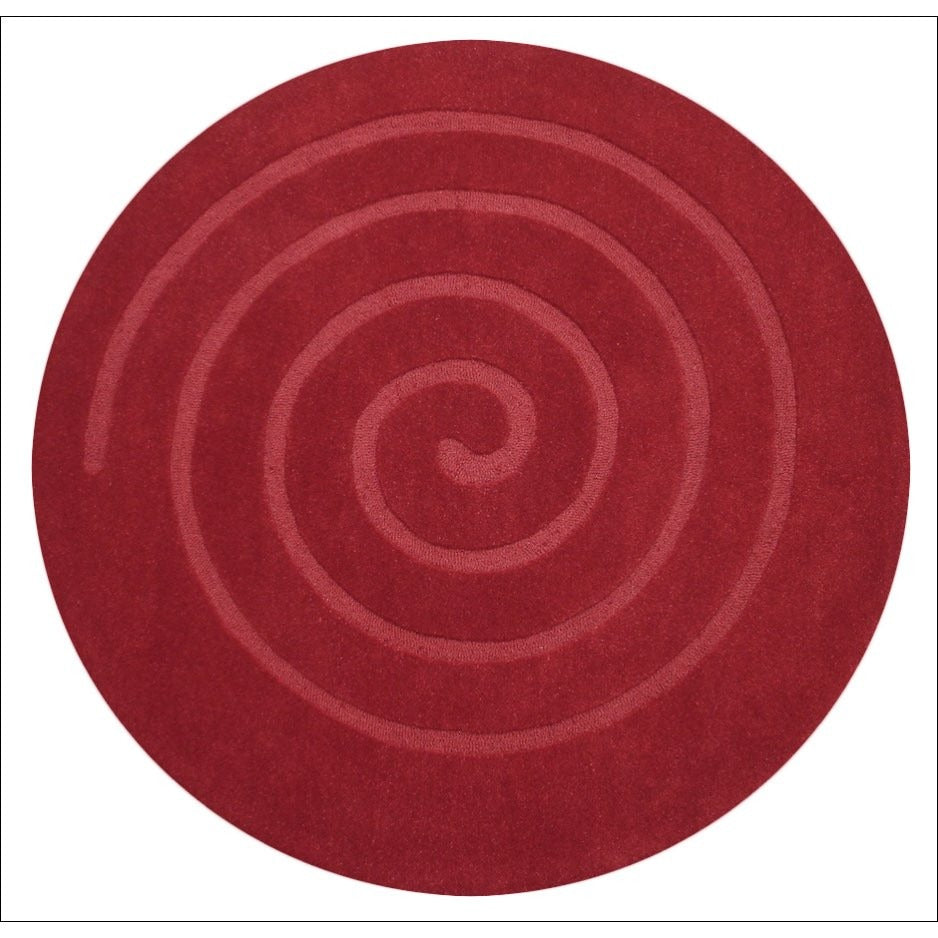 Handmade Modern Round Red Wool Rug - Swirl - Rugs Of Beauty