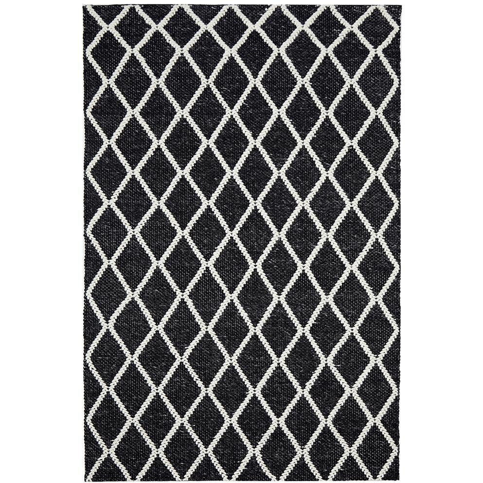 Kalix Black Diamond Pattern Hand Loomed Modern Wool Polyester Rug - Rugs Of Beauty - 1