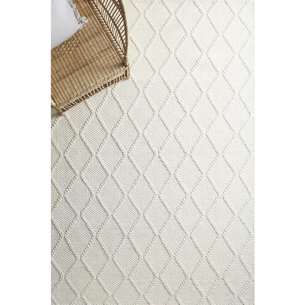 Kalix White Hand Loomed Modern Wool Polyester Rug - Rugs Of Beauty - 5