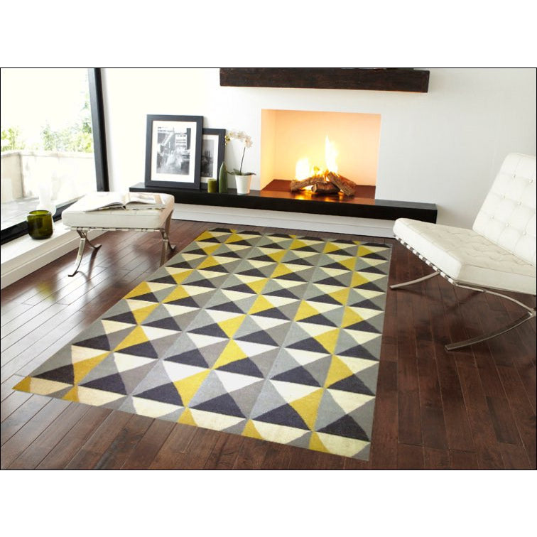 Handwoven Woollen Durrie Rug - Sweden 1005 - Yellow/Grey - Rugs Of Beauty