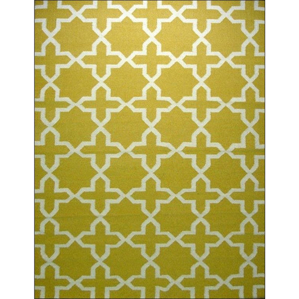 Handwoven Woollen Durrie Rug - Sweden 2003 - Yellow - Rugs Of Beauty