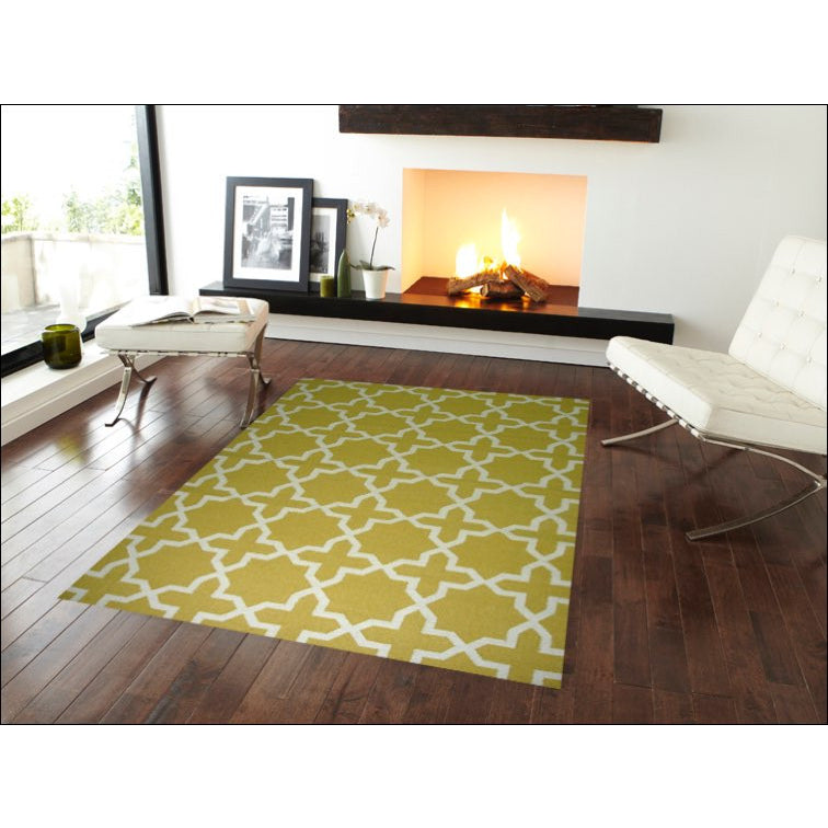 Handwoven Woollen Durrie Rug - Sweden 2003 - Yellow - Rugs Of Beauty