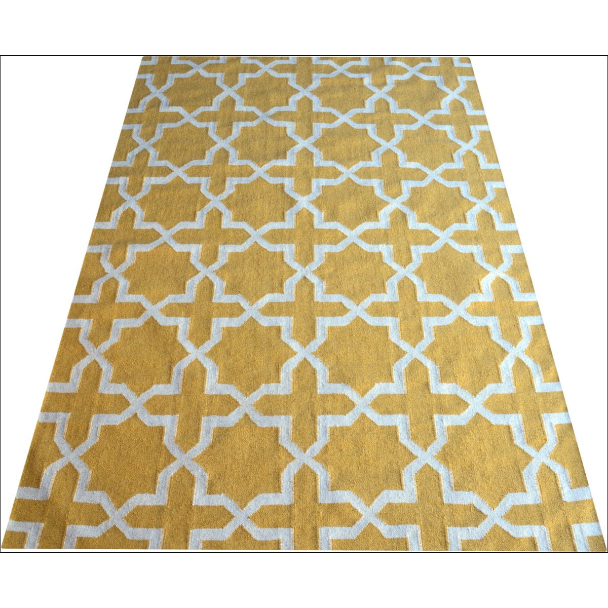 Handwoven Woollen Durrie Rug - Sweden 2003 - Yellow - Rugs Of Beauty