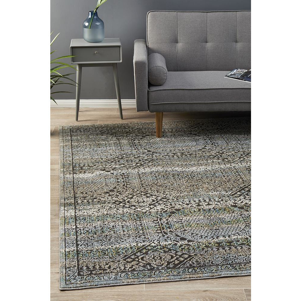 Multi Coloured Geometric Rug Amunet Blue Multi Coloured Faded Transitional Geometric Patterned Rug ...