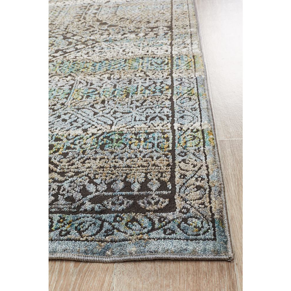Blue Multi Color Amunet Blue Multi Coloured Faded Transitional Geometric Patterned Rug ...