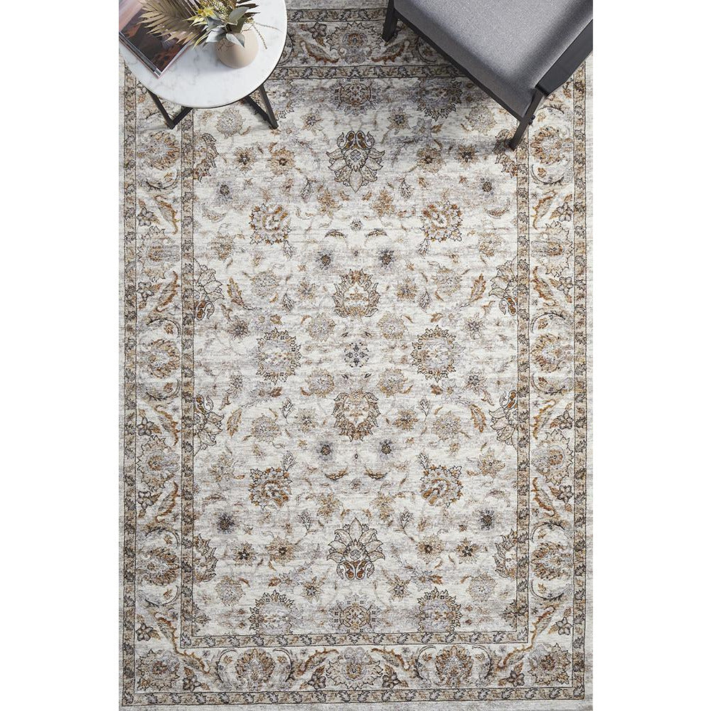 Sumy 126 Ivory Umber Gold Floral Traditional Rug - Rugs Of Beauty - 2