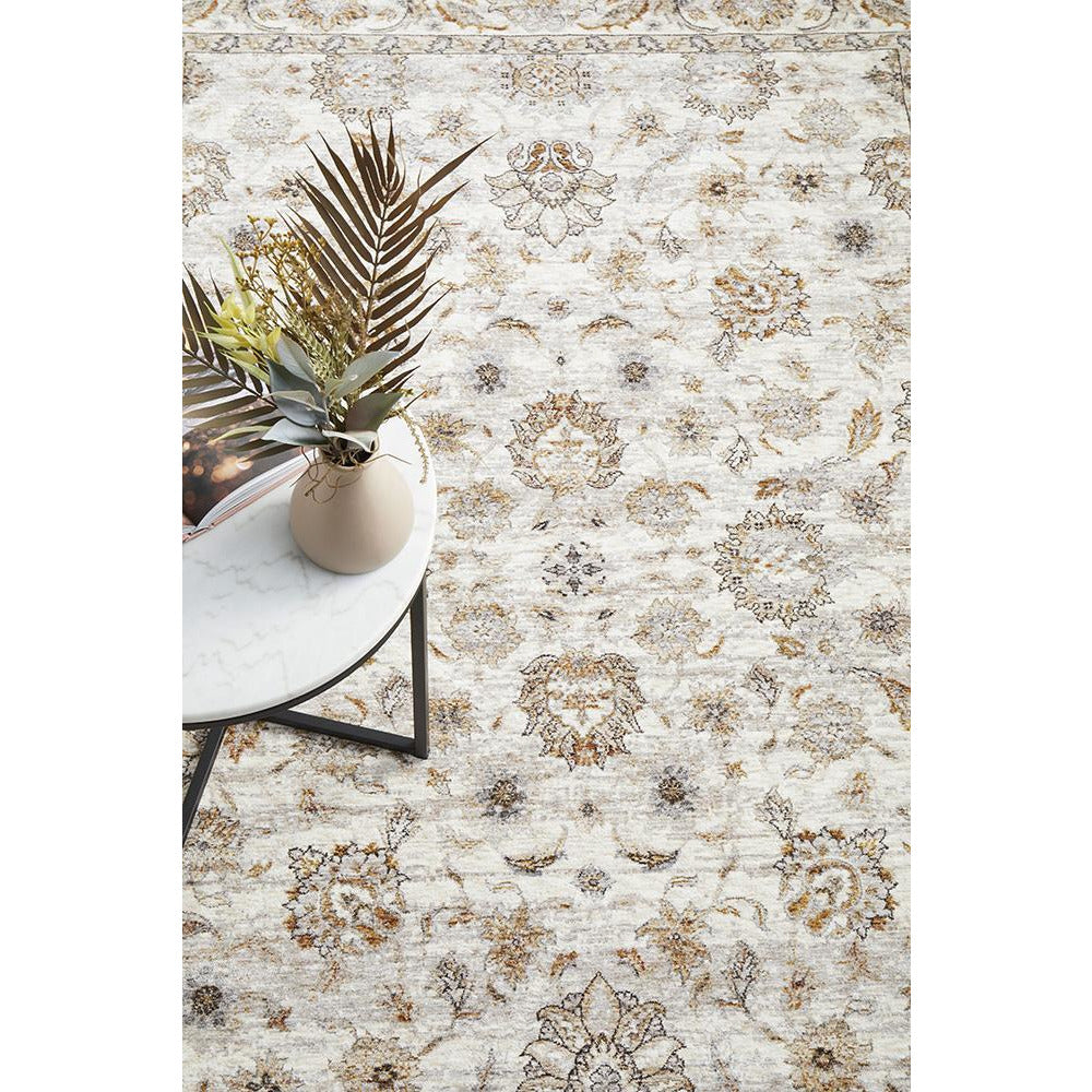 Sumy 126 Ivory Umber Gold Floral Traditional Rug - Rugs Of Beauty - 6