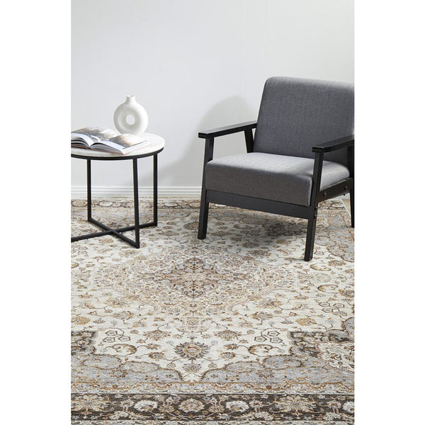 Sumy 128 Silver Ivory Multi Colour Floral Traditional Rug - Rugs Of Beauty - 3