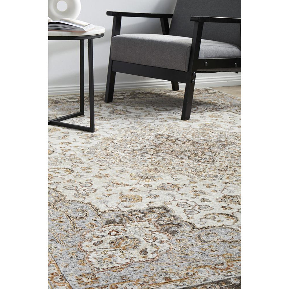 Sumy 128 Silver Ivory Multi Colour Floral Traditional Rug - Rugs Of Beauty - 5