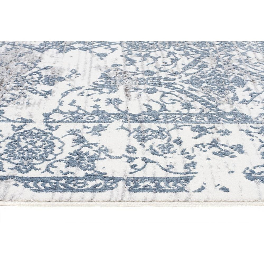 Elizabeth 334 White Blue Grey Abstract Floral Border Patterned Modern Rug - Rugs Of Beauty - 3