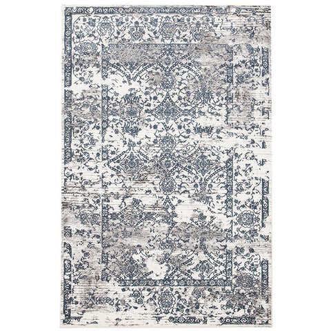 Elizabeth 334 White Blue Grey Abstract Floral Border Patterned Modern Rug - Rugs Of Beauty - 1