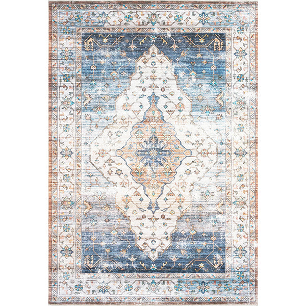 Audin 116 Blue Multi Coloured Bohemian Style Machine Washable Modern Rug - Rugs Of Beauty - 1