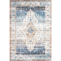 Audin 116 Blue Multi Coloured Bohemian Style Machine Washable Modern Rug - Rugs Of Beauty - 1