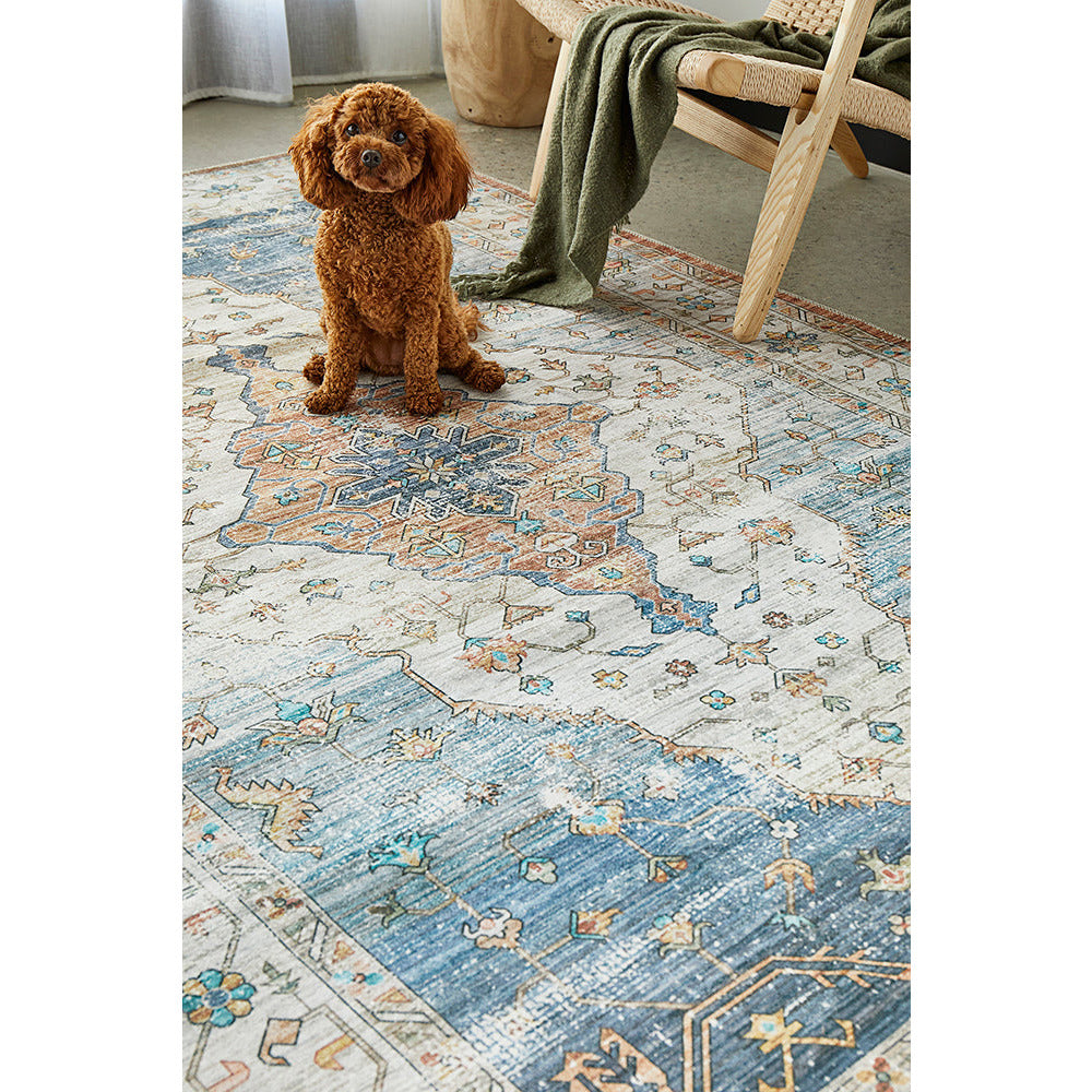 Audin 116 Blue Multi Coloured Bohemian Style Machine Washable Modern Rug - Rugs Of Beauty - 4