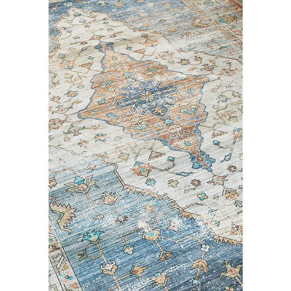 Audin 116 Blue Multi Coloured Bohemian Style Machine Washable Modern Rug - Rugs Of Beauty - 5