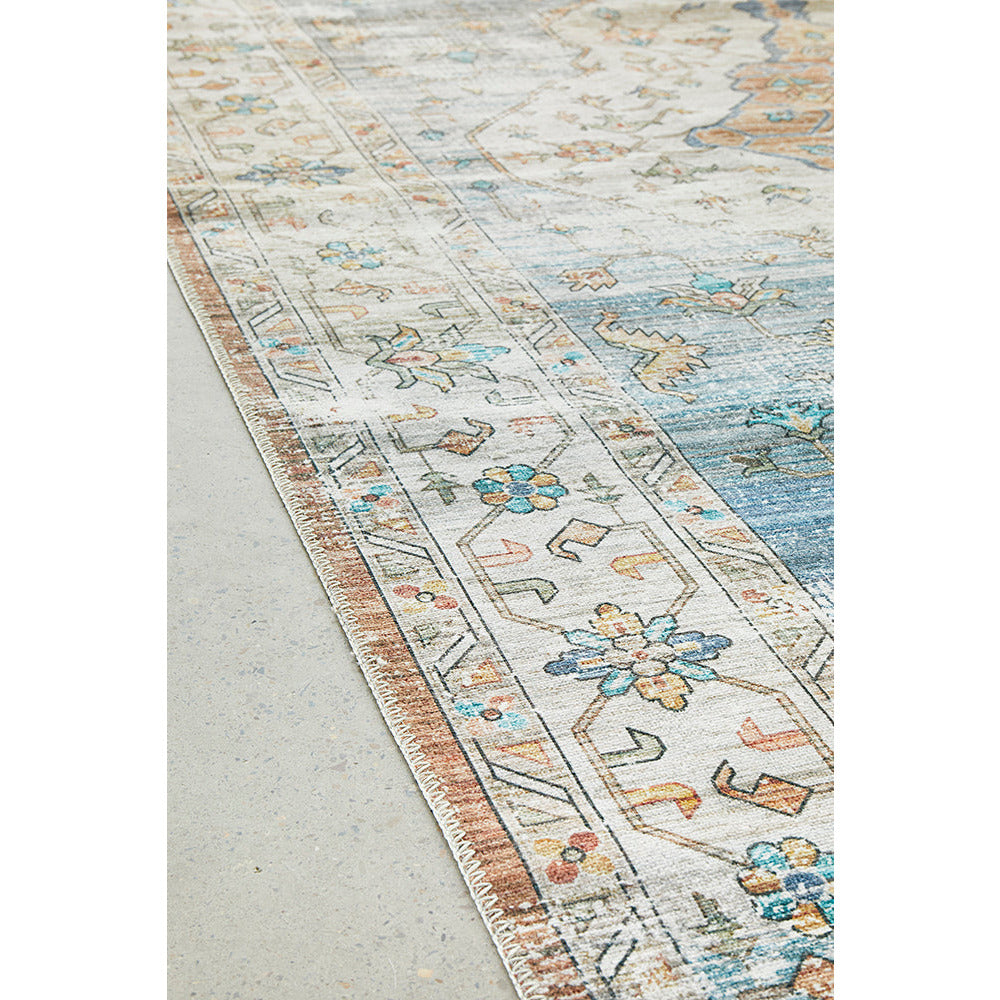 Audin 116 Blue Multi Coloured Bohemian Style Machine Washable Modern Rug - Rugs Of Beauty - 6