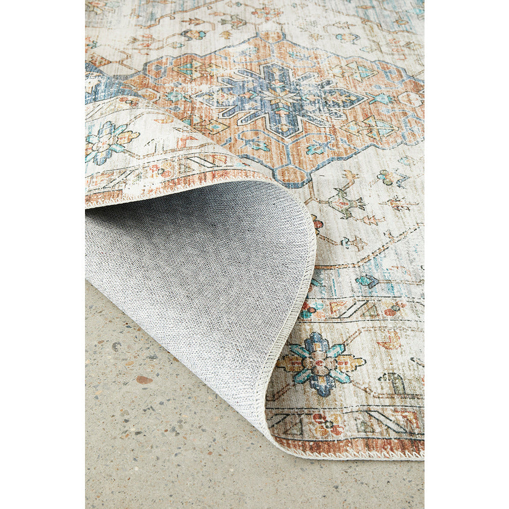 Audin 116 Blue Multi Coloured Bohemian Style Machine Washable Modern Rug - Rugs Of Beauty - 7