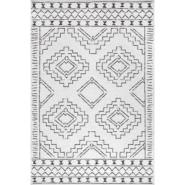 Audin 117 White Black Monochrome Tribal Style Machine Washable Modern Rug - Rugs Of Beauty - 1