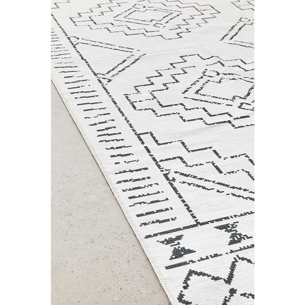 Audin 117 White Black Monochrome Tribal Style Machine Washable Modern Rug - Rugs Of Beauty - 6