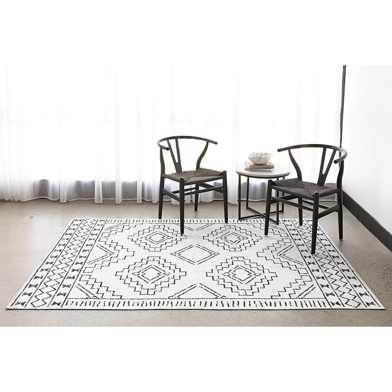 Audin 117 White Black Monochrome Tribal Style Machine Washable Modern Rug - Rugs Of Beauty - 3