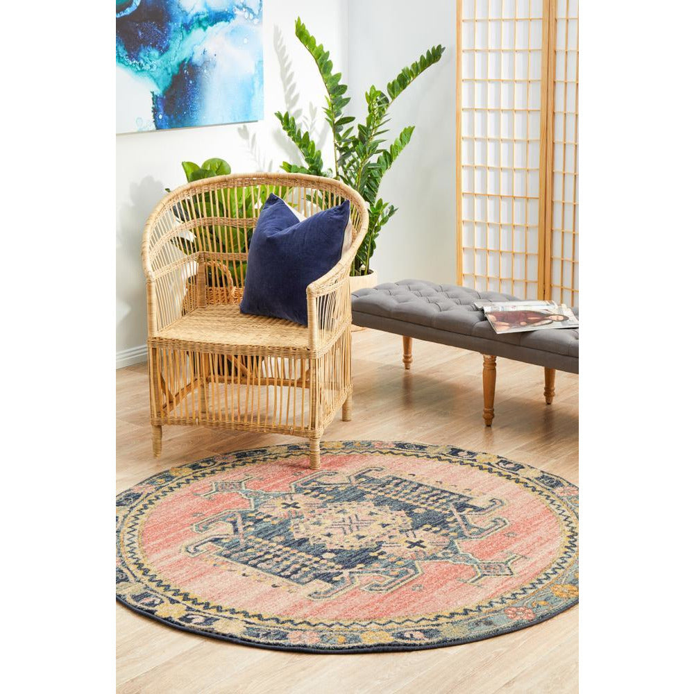 Tivoli 2775 Rose Blue Multi Colour Transitional Round Rug - Rugs Of Beauty - 3
