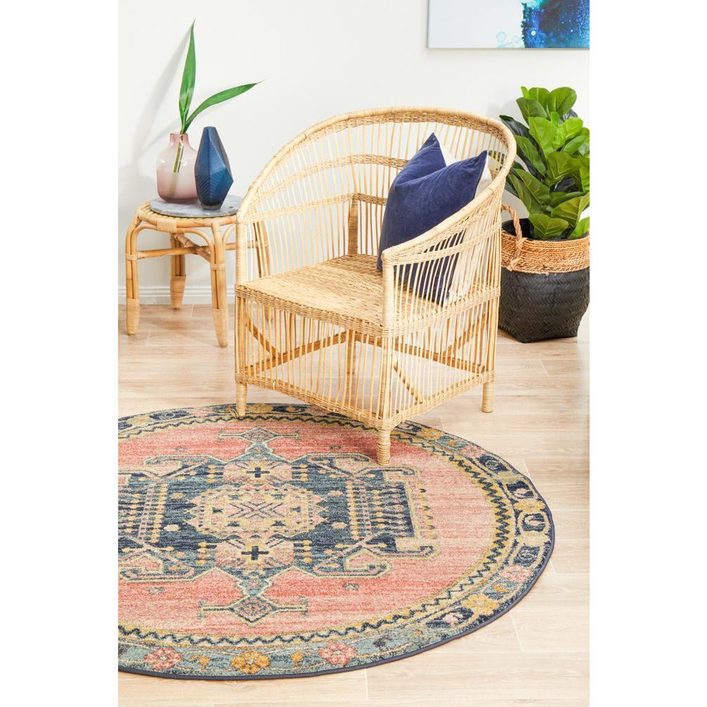 Tivoli 2775 Rose Blue Multi Colour Transitional Round Rug - Rugs Of Beauty - 4