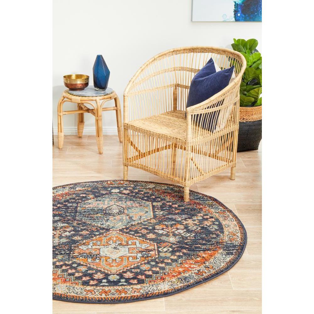 Tivoli 2777 Navy Blue Multi Colour Transitional Round Rug - Rugs Of Beauty - 4