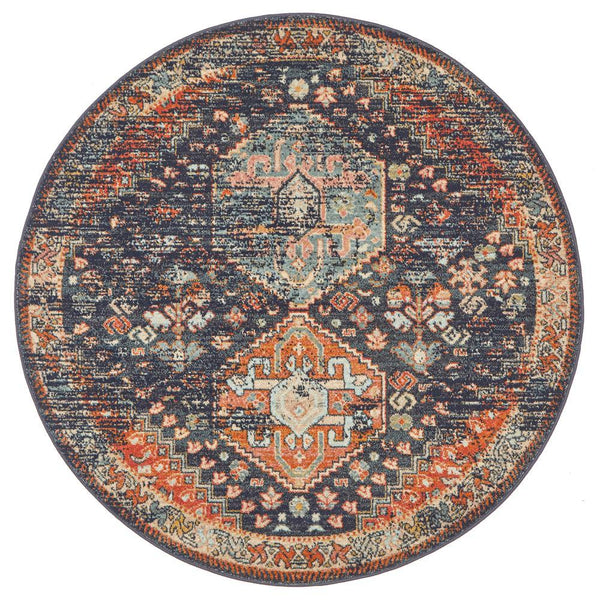 Tivoli 2777 Navy Blue Multi Colour Transitional Round Rug - Rugs Of Beauty - 1