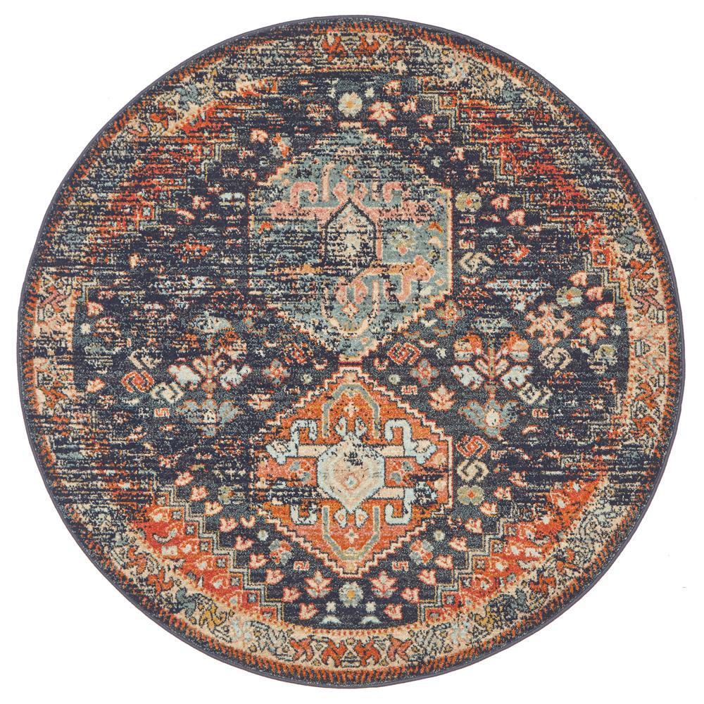 Tivoli 2777 Navy Blue Multi Colour Transitional Round Rug - Rugs Of Beauty - 1