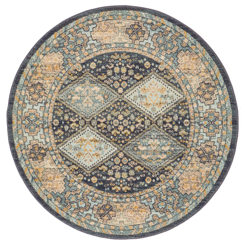 Tivoli 2780 Navy Blue Multi Colour Transitional Round Rug - Rugs Of Beauty - 1