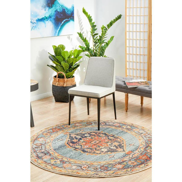 Tivoli 2785 Blue Rust Multi Colour Transitional Round Rug – Rugs Of Beauty