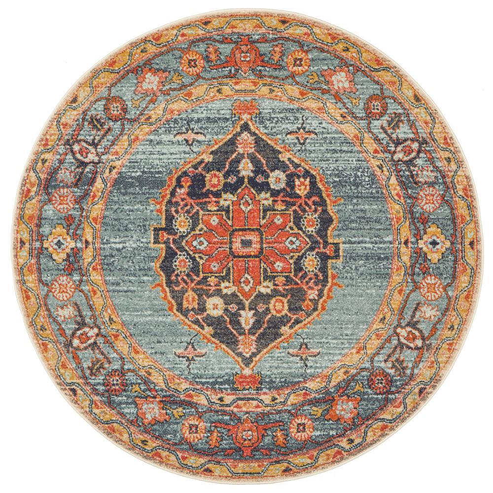 Tivoli 2785 Blue Rust Multi Colour Transitional Round Rug - Rugs Of Beauty - 1
