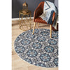 Flekke 242 Printed Blue Hand Woven Flatweave Modern Cotton Round Rug - Rug Of Beauty - 2