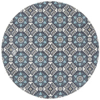 Flekke 242 Printed Blue Hand Woven Flatweave Modern Cotton Round Rug - Rug Of Beauty - 1