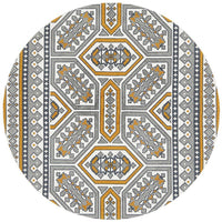 Flekke 243 Printed Gold Grey White Hand Woven Flatweave Modern Cotton Round Rug - Rugs Of Beauty - 1