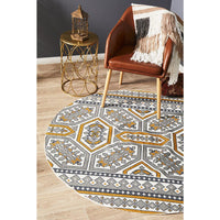 Flekke 243 Printed Gold Grey White Hand Woven Flatweave Modern Cotton Round Rug - Rugs Of Beauty - 2
