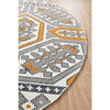 Flekke 243 Printed Gold Grey White Hand Woven Flatweave Modern Cotton Round Rug - Rugs Of Beauty - 4