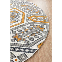 Flekke 243 Printed Gold Grey White Hand Woven Flatweave Modern Cotton Round Rug - Rugs Of Beauty - 4