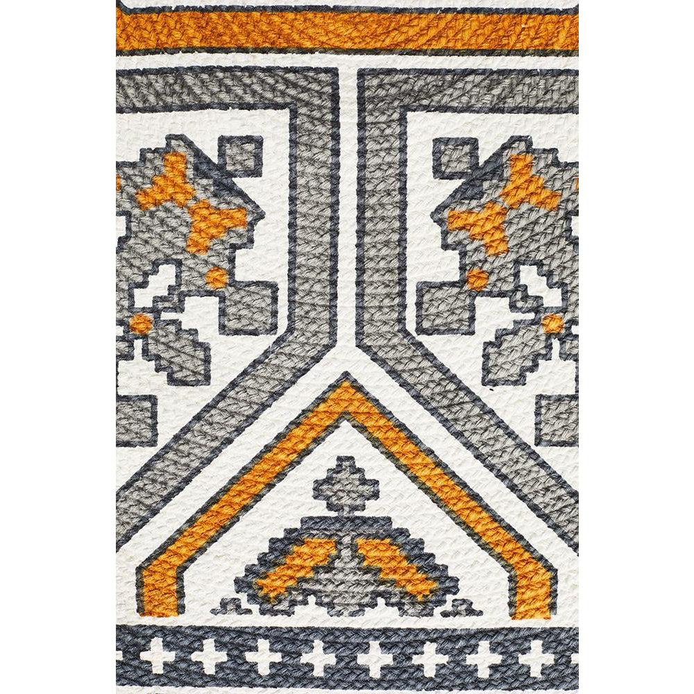 Flekke 243 Printed Gold Grey White Hand Woven Flatweave Modern Cotton Round Rug - Rugs Of Beauty - 5