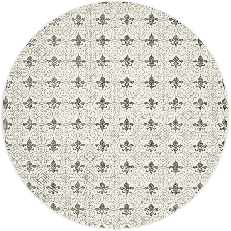 Flekke 244 Printed Silver Grey Cream Hand Woven Flatweave Modern Cotton Round Rug - Rugs Of Beauty - 1