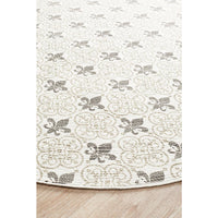 Flekke 244 Printed Silver Grey Cream Hand Woven Flatweave Modern Cotton Round Rug - Rugs Of Beauty - 3