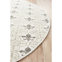 Flekke 244 Printed Silver Grey Cream Hand Woven Flatweave Modern Cotton Round Rug - Rugs Of Beauty - 4