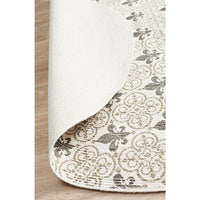 Flekke 244 Printed Silver Grey Cream Hand Woven Flatweave Modern Cotton Round Rug - Rugs Of Beauty - 6