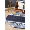 Flekke 245 Printed Blue White Hand Woven Flatweave Modern Cotton Round Rug - Rugs Of Beauty - 2