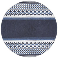 Flekke 245 Printed Blue White Hand Woven Flatweave Modern Cotton Round Rug - Rugs Of Beauty - 1