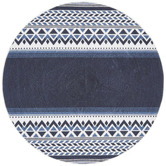 Flekke 245 Printed Blue White Hand Woven Flatweave Modern Cotton Round Rug - Rugs Of Beauty - 1