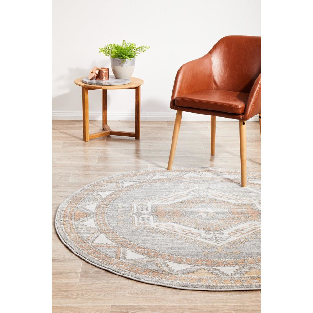 Bergen 1431 Peach Grey Transitional Medallion Patterned Round Rug - Rugs Of Beauty - 2