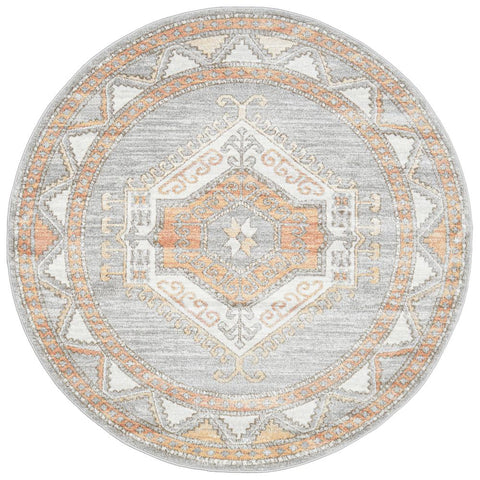 Bergen 1431 Peach Grey Transitional Medallion Patterned Round Rug - Rugs Of Beauty - 1