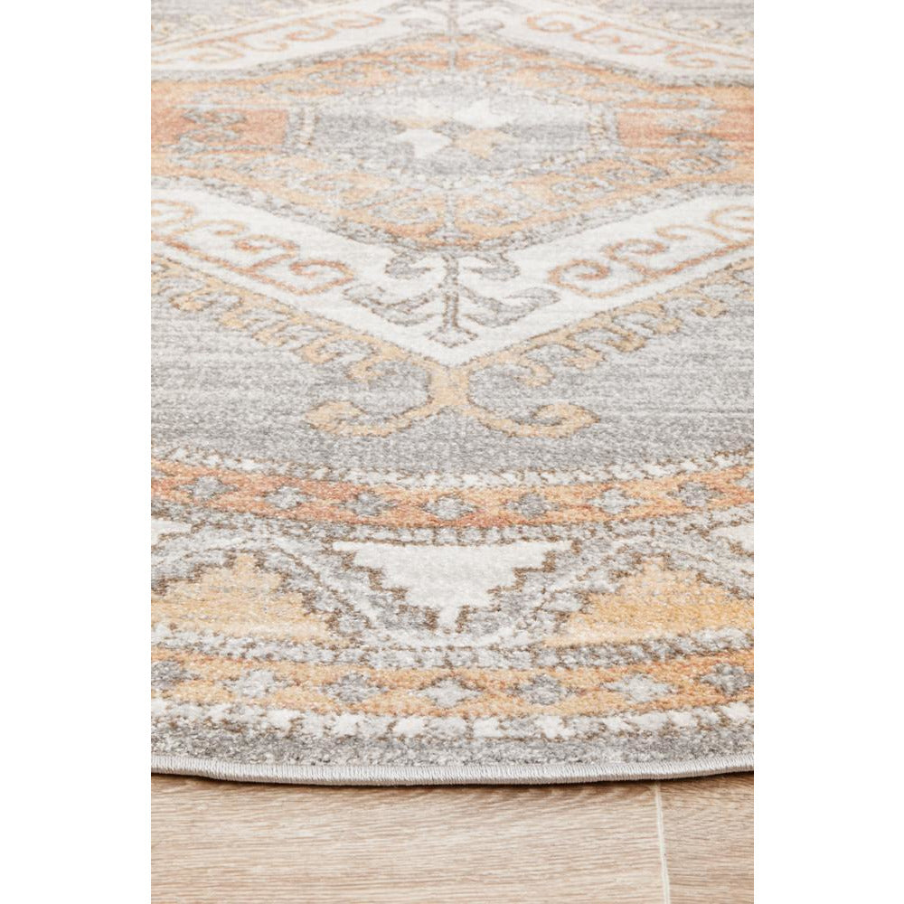 Bergen 1431 Peach Grey Transitional Medallion Patterned Round Rug - Rugs Of Beauty - 7